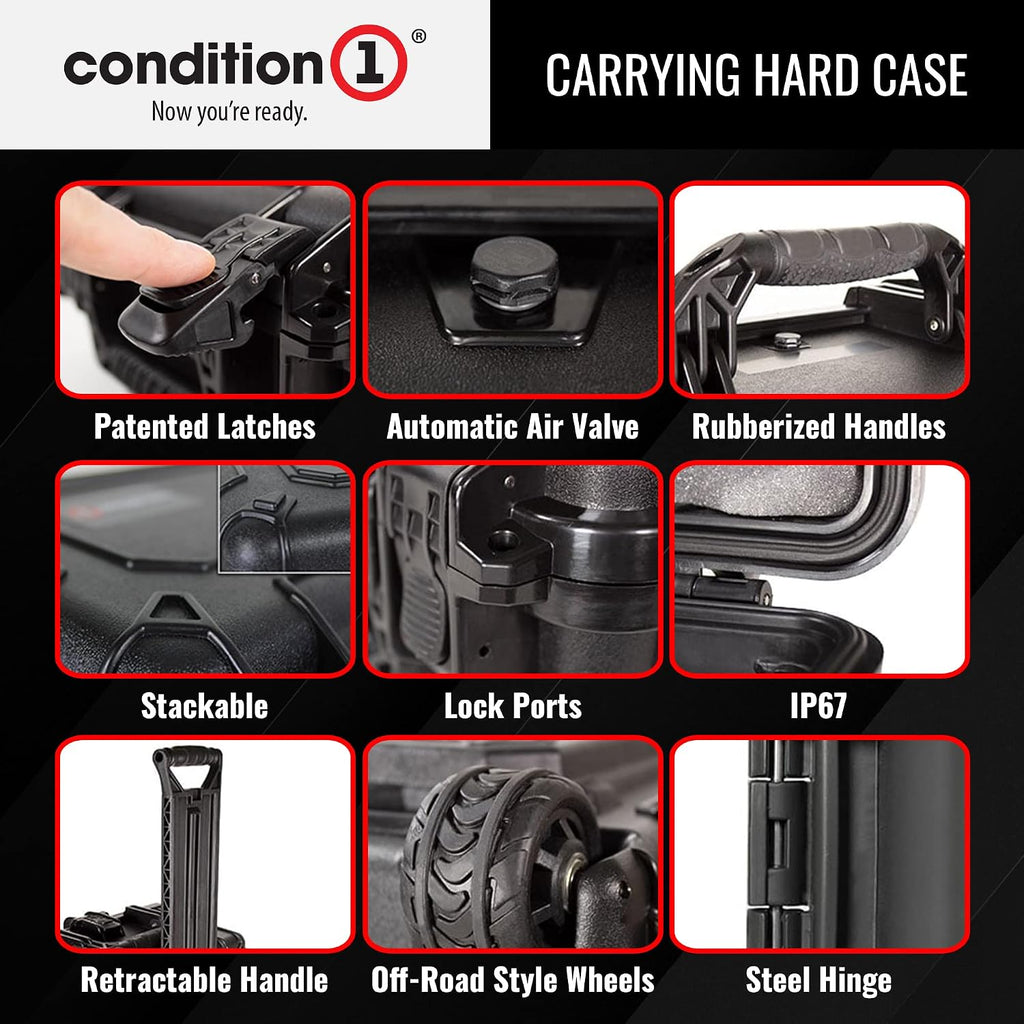 Condition 1 31' Large Waterproof Rolling Hard Travel Case Model 1258 with Wheels, Plastic Lockable, for Electronics, Tactical Gear, Made in USA, 31.6'x20.1'x12.66' Black