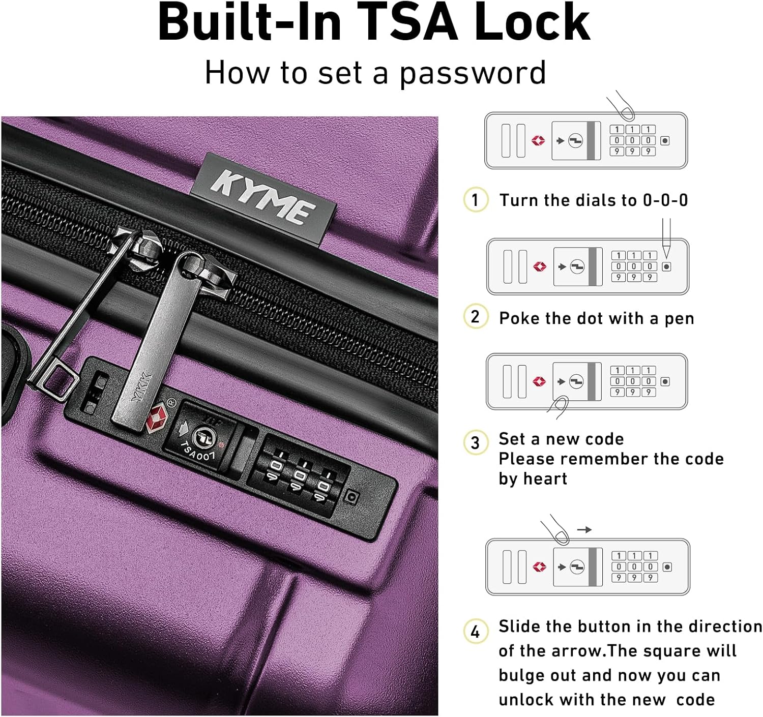 KYME Luggage Sets 2 Piece Suitcase Set Hardshell 20 inch/24 inch Luggage with Spinner Wheels Hardside PC+ABS Checked Medium Suitcase with TSA Lock for Women Dark Purple