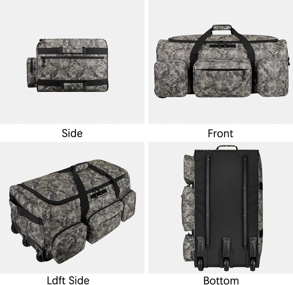 120L 3 Wheel Tactical Rolling Duffle Bag, Heavy Duty Military Deployment Luggage, 900D Waterproof Duffel for Camping Travel Outdoor Sports