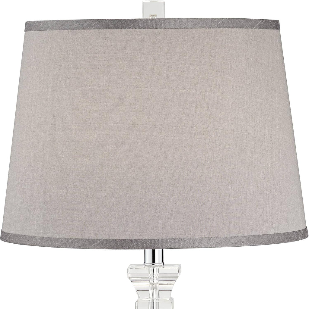 Vienna Full Spectrum Sherry Traditional Glam Luxury Table Lamp 25' High Clear Crystal Body Gray Tapered Drum Shade Decor for Living Room Bedroom House Bedside Nightstand Home Office Entryway Reading