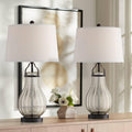 Franklin Iron Works Arian 27 1/2' Tall Modern Table Lamps Set of 2 Oil Rubbed Bronze Finish Metal Mercury Glass White Shade Living Room Bedroom Bedside Nightstand House Office Home Reading