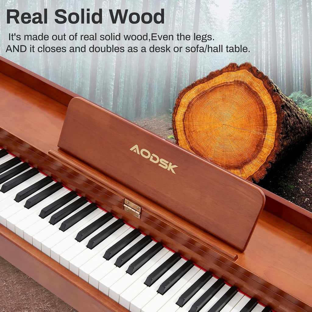 AODSK Digital Piano 88 Key Full Size Weighted Keyboard Overall Solid Wood Frame for Beginners with Sheet Music Stand Triple Pedal Power Adapter