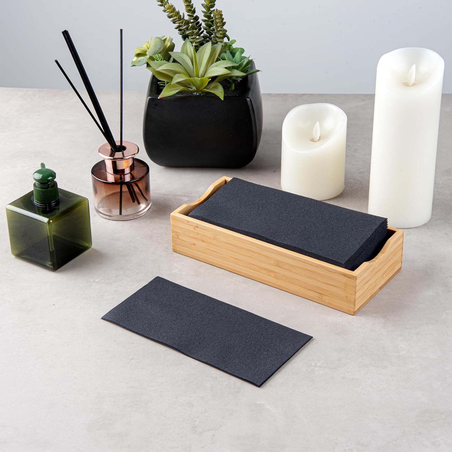 Luxenap 15.8 X 7.9 Inch Linen-Feel Guest Towels, 600 Hand Towels - ¼ Fold, Air-Laid, Black Paper Dinner Napkins, Disposable, for Restrooms, Kitchens, and Tables - Restaurantware