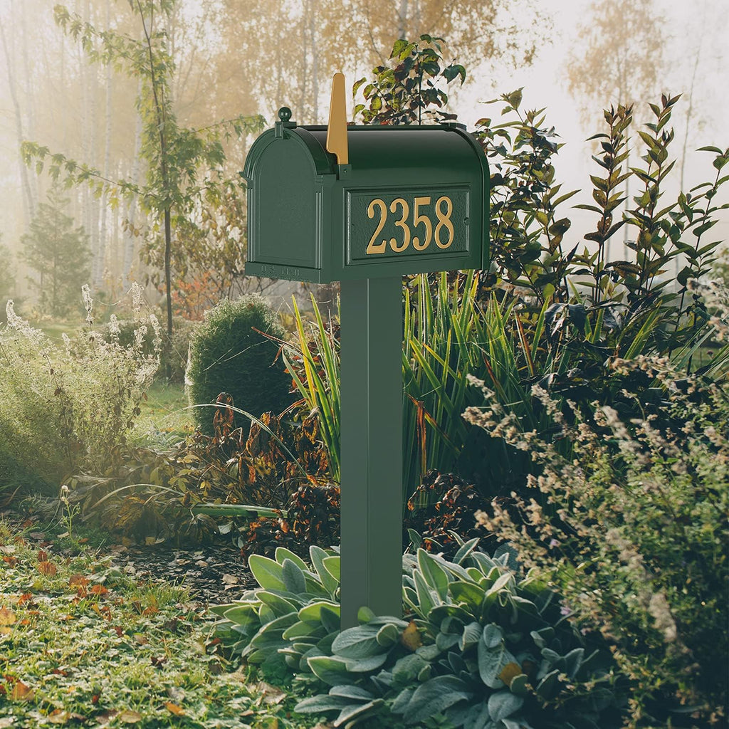 Whitehall Premium Mailbox with Side Address Plaques, Personalized Large Mailbox with Post and Address Plaque for Outside, Package Mail Box with Post (4 Colors Available)