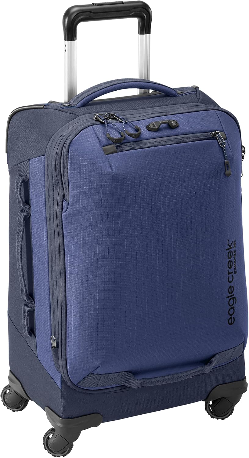 Eagle Creek Expanse 4-Wheel 22' Carry-On Luggage - Rolling Four-Wheel Carry-On Luggage for Easy Travel - Lockable Zippers - Expandable Main Compartment - Telescoping Handles - Pilot Blue
