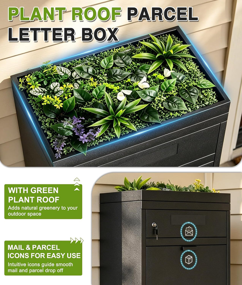 Large Parcel Delivery Box 127L Capacity, Outdoor Package Mailbox with Plant Top, Anti-Theft Letter Box with Password Lock & Key Lock for Porch Yard Home Office (XX - Large B)