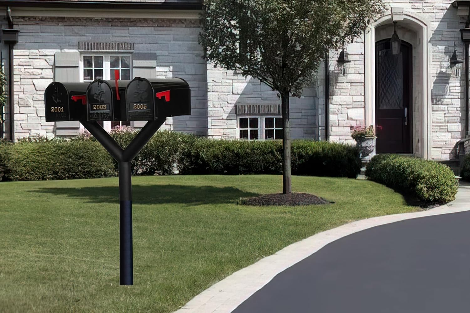 Penfield Triple Mailbox Post System, No Base, with Three E1 Economy Mailboxes, Heavy Duty, Weather Resistant - Black by Qualarc