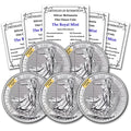 1997 - Present (Random Year) Lot of (5) 1 oz Silver Britannia Coins Brilliant Uncirculated with a Certificate of Authenticity £2 GBP Seller BU