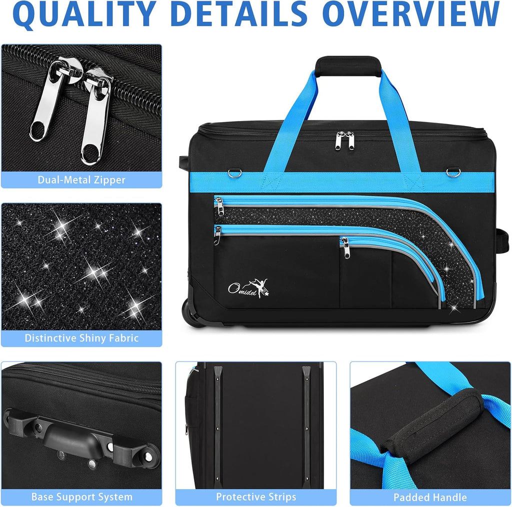 Dance Bag with Garment Rack, 28' Rolling Dance Suitcase Competition Duffle Bag with Garment Rack & Wheels | Versatile Compartments, Upgraded Stable System for Dance Shows, Travel, Cheer, Recital
