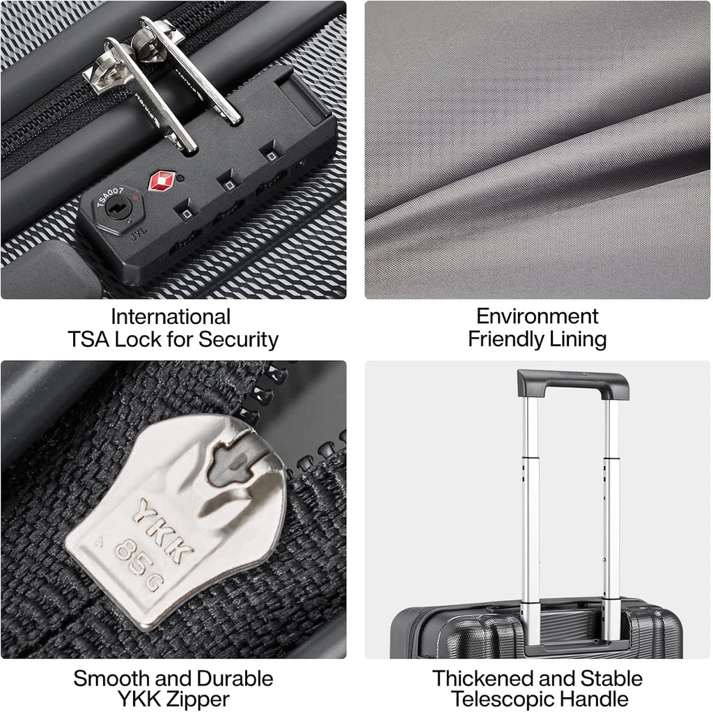 Hanke Luggage Sets 2 piece Carry On Luggage with Wheels PC Hard Shell Suitcases Lightweight Checked Travel Luggage Large Travel Suitcase Woman Men 20/29 Inch(Jet Black)