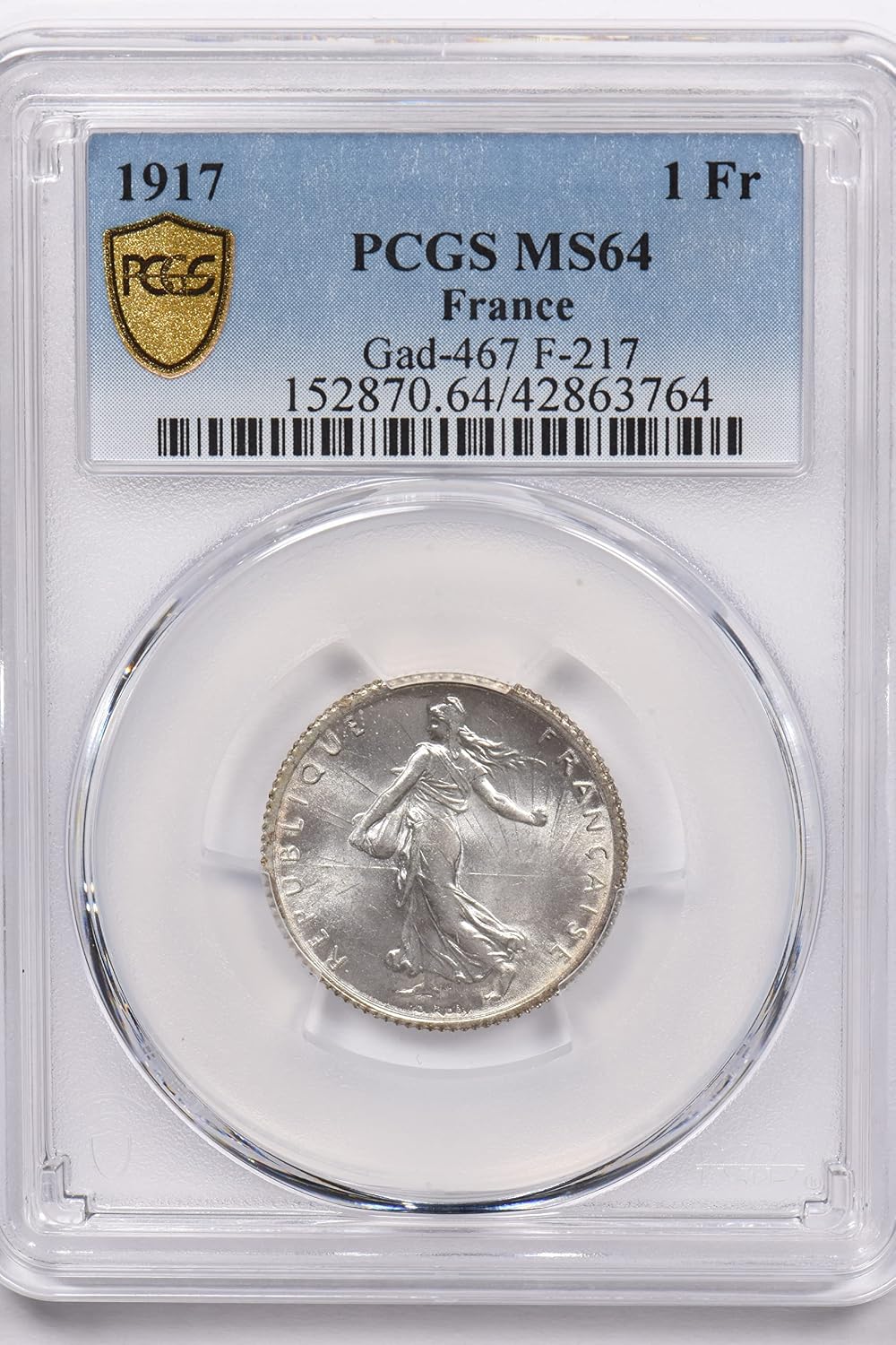 Collectible Coin France 1917 Franc PCGS MS 64 rare condition Gad-467 F-217 PC1237