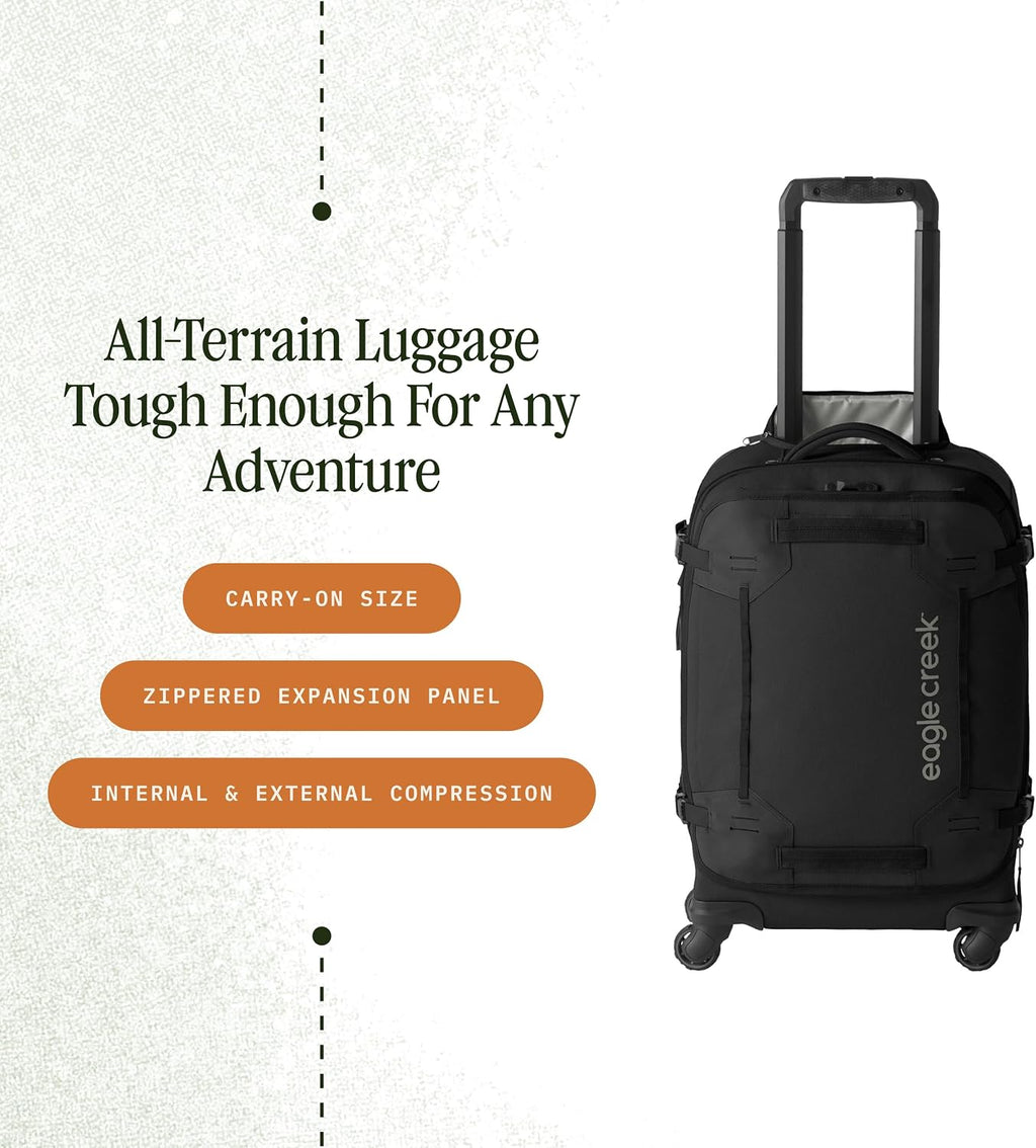 Eagle Creek Gear Warrior XE 4-Wheel Carry-On Luggage for Travel Essentials - Smooth Rolling Wheels - Lockable Zippers - Interior Laptop Sleeve - Black - 21.74'