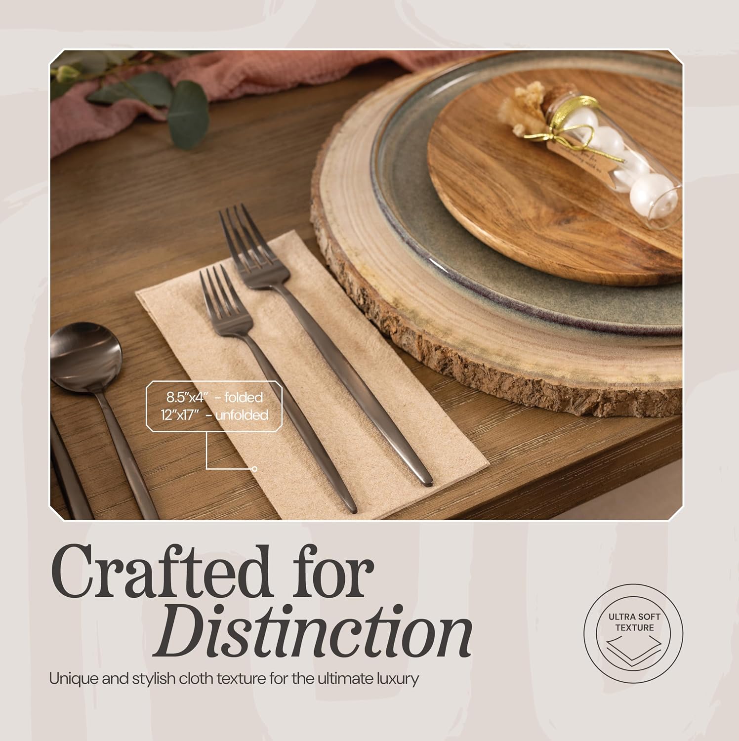 Disposable Cloth-Like Paper Napkins, 1000 Pack 12' x 17' Linen-Feel Natural Color Dinner Napkins For Wedding, Party, Kitchen Or Bathroom