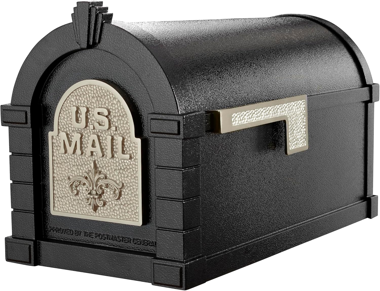 Gaines Keystone Series Mailbox - Black with Satin Nickel Fleur de Lis