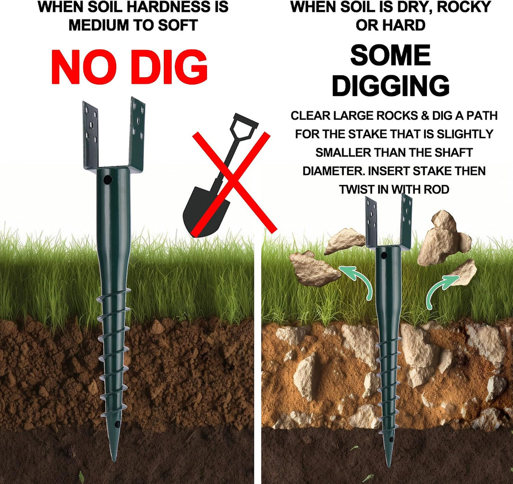 27inch No Dig Ground Screw Anchor Spike – U Shaped Post Stake for Mailbox and Fence, Includes Lag Bolts & Rebar, Fits Standard 4x4 (3.5' X 3.5' Inch) Post. 4 Pack