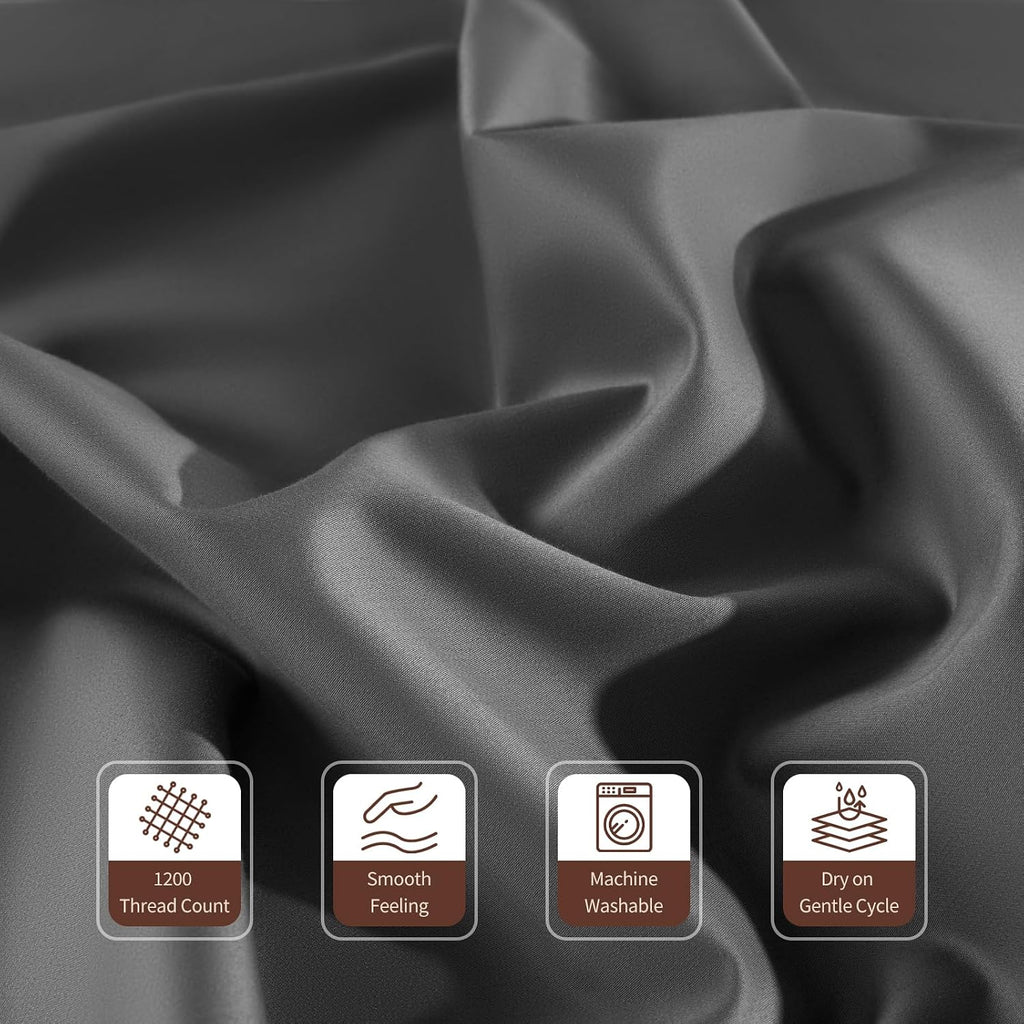 100% Cotton Sheet Sets Queen Size Bed Sheets 1200 TC Egyptian Cotton Sheets 4 pcs Dark Gray Bedding Sets with 16' Deep Pocket All Season (Dark Grey, Queen)