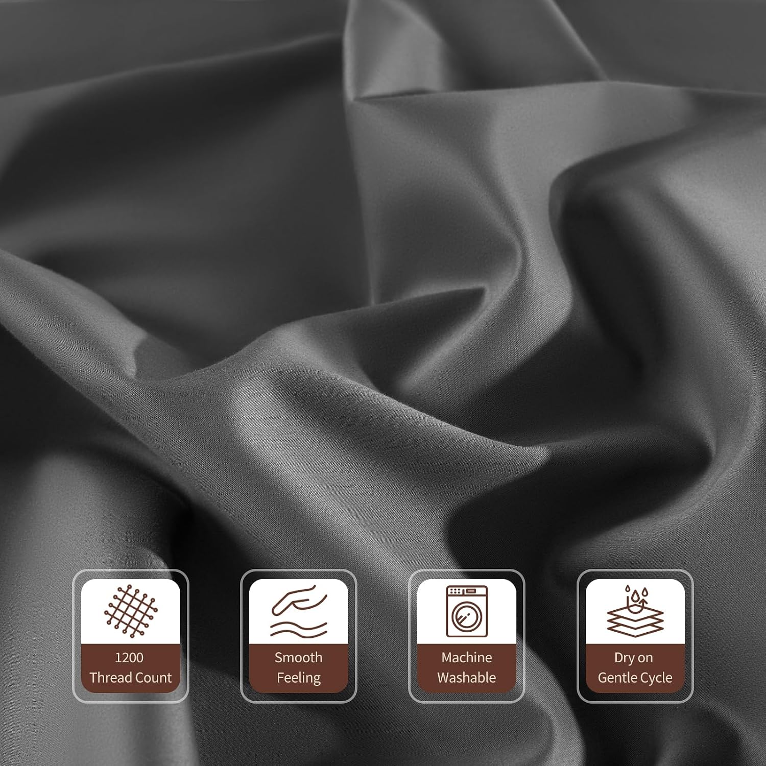 100% Cotton 1200 Thread Count Sheets Set Bedding Sets,Bed Sheet 4 Piece Sets,16 inches Deep Pocket (Dark Grey, Queen)