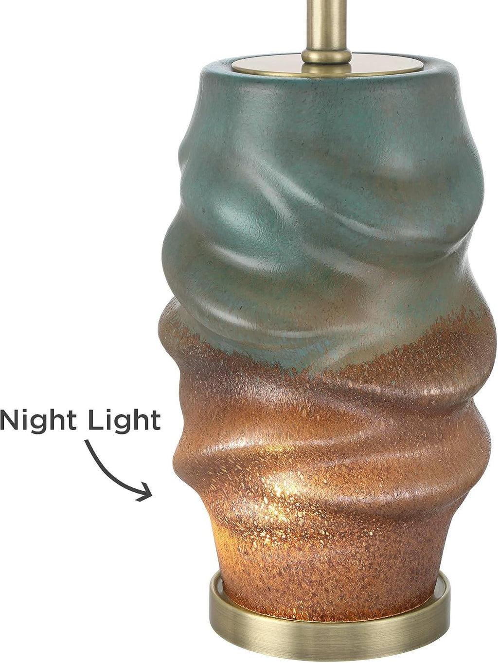 360 Lighting Sculptural Glow 25' High Rustic Coastal Table Lamp Night Light Blue Gold Finish Art Glass Single Fabric Off-White Shade Living Room Bedroom Bedside Nightstand House Office Home Reading