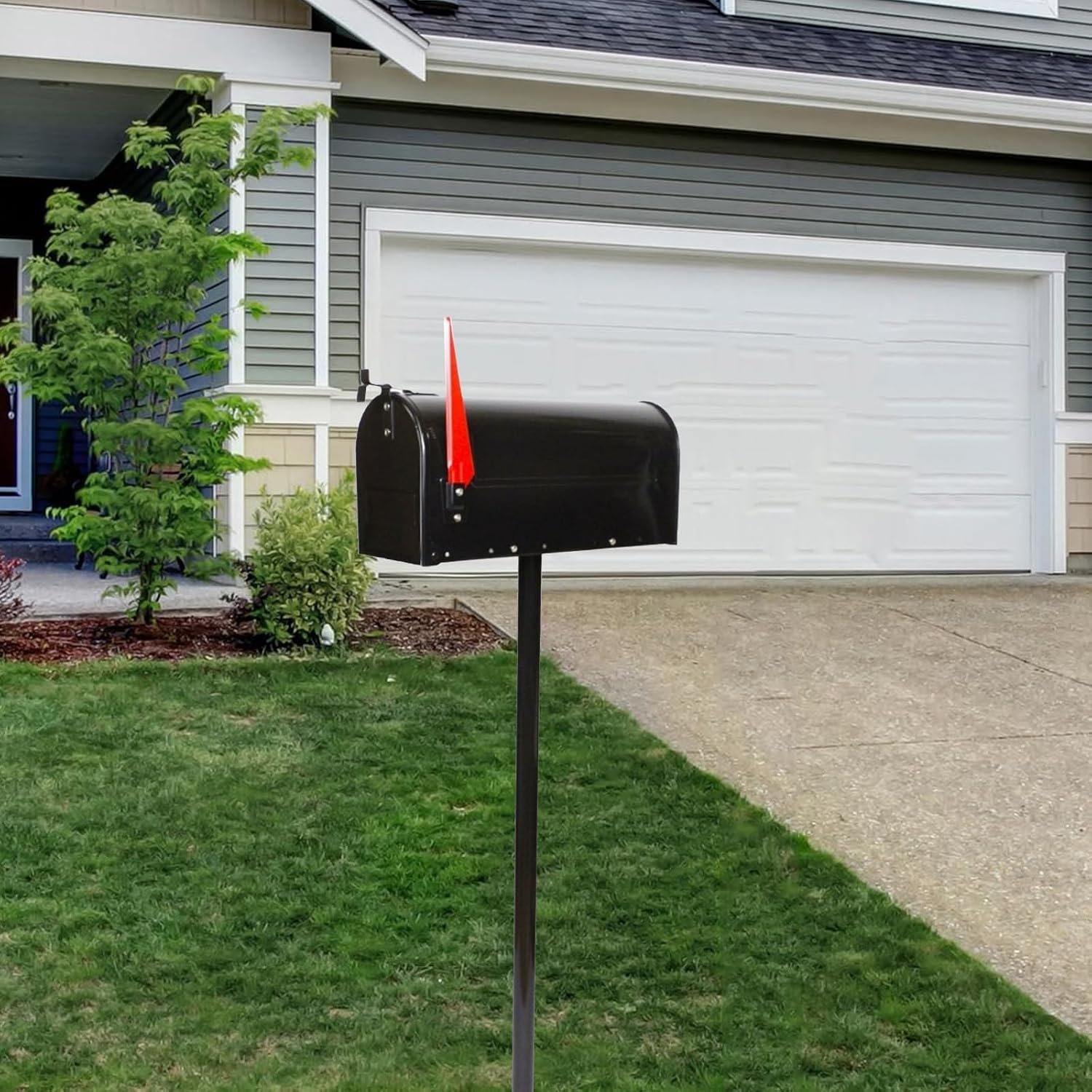 Mailboxes for Outside with Post, Mail Boxes for House Outside, Mailboxes, Black Mailbox, Post Mount Mailbox, Metal Mailbox and Post Kit, Lockable Outside Postbox(Black)