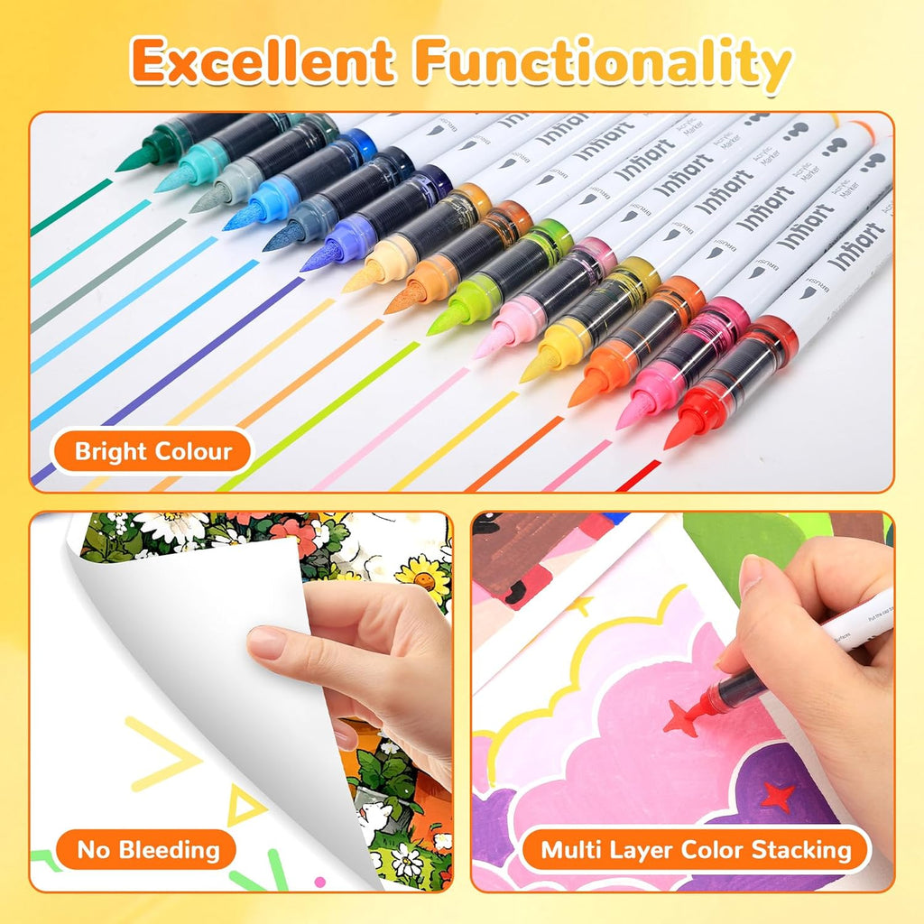 288 Colors Acrylic Paint Markers Brush Tip, Automatic Ink Control Acrylic Paint Pens Waterproof Acrylic Markers Set for Holiday Decorations, Stone, Wood, Glass, DIY & Art Supplies