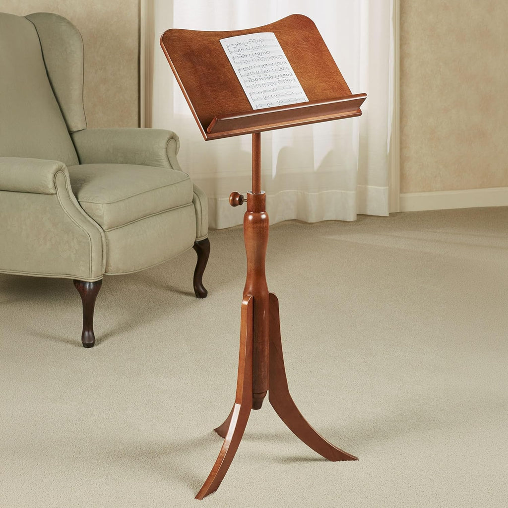 Touch of Class Parke Music Sheet Stand - Wooden - Regal Walnut - Adjustable - Wood Station for Conductors - Library Lectern for Atlas, Dictionary - Auditorium, Meeting Room, Classroom for Speeches