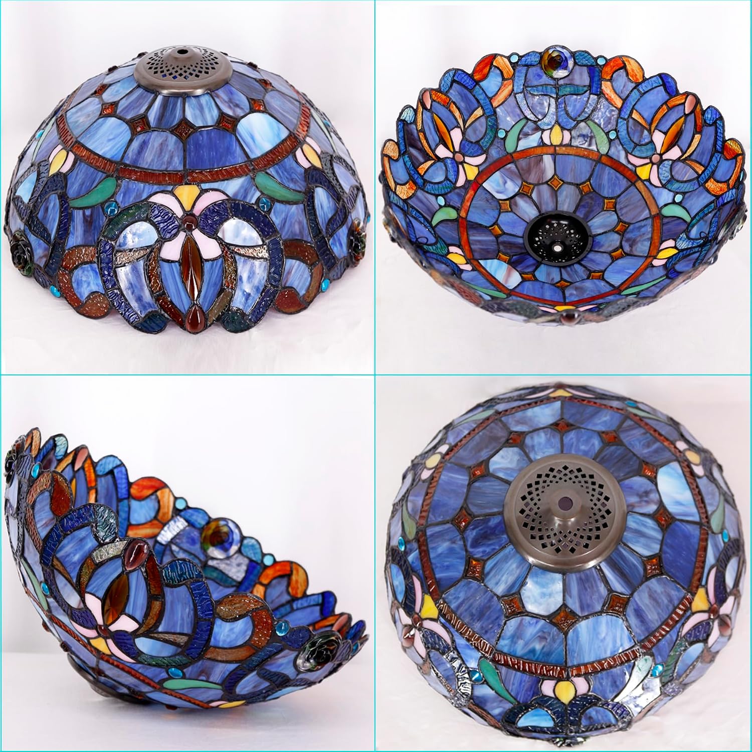Large Tiffany Lamp Shade Replacement Only 16Inch Stained Glass Lampshade Fit For Table Lamps FLoor Lamp Ceiling Fixture Pendant Hanging Light Home Office Decoration (Blue purple)