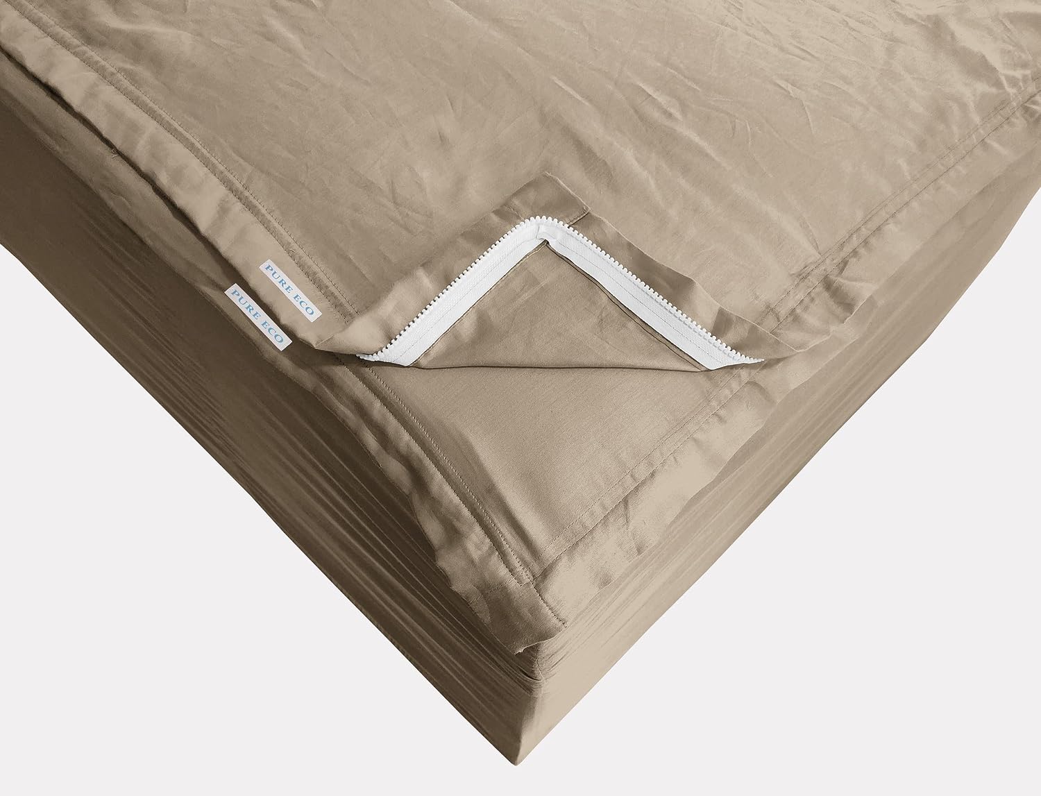 Zipper Fitted Sheet - Includes 1 Fitted Sheet Base & 2 Zip-On Sheets - Upto 16' in. Deep Pockets Queen Size Zipper Fitted Sheet - Easy to Change, Sateen Cotton 600 TC Fitted Sheet - Baige