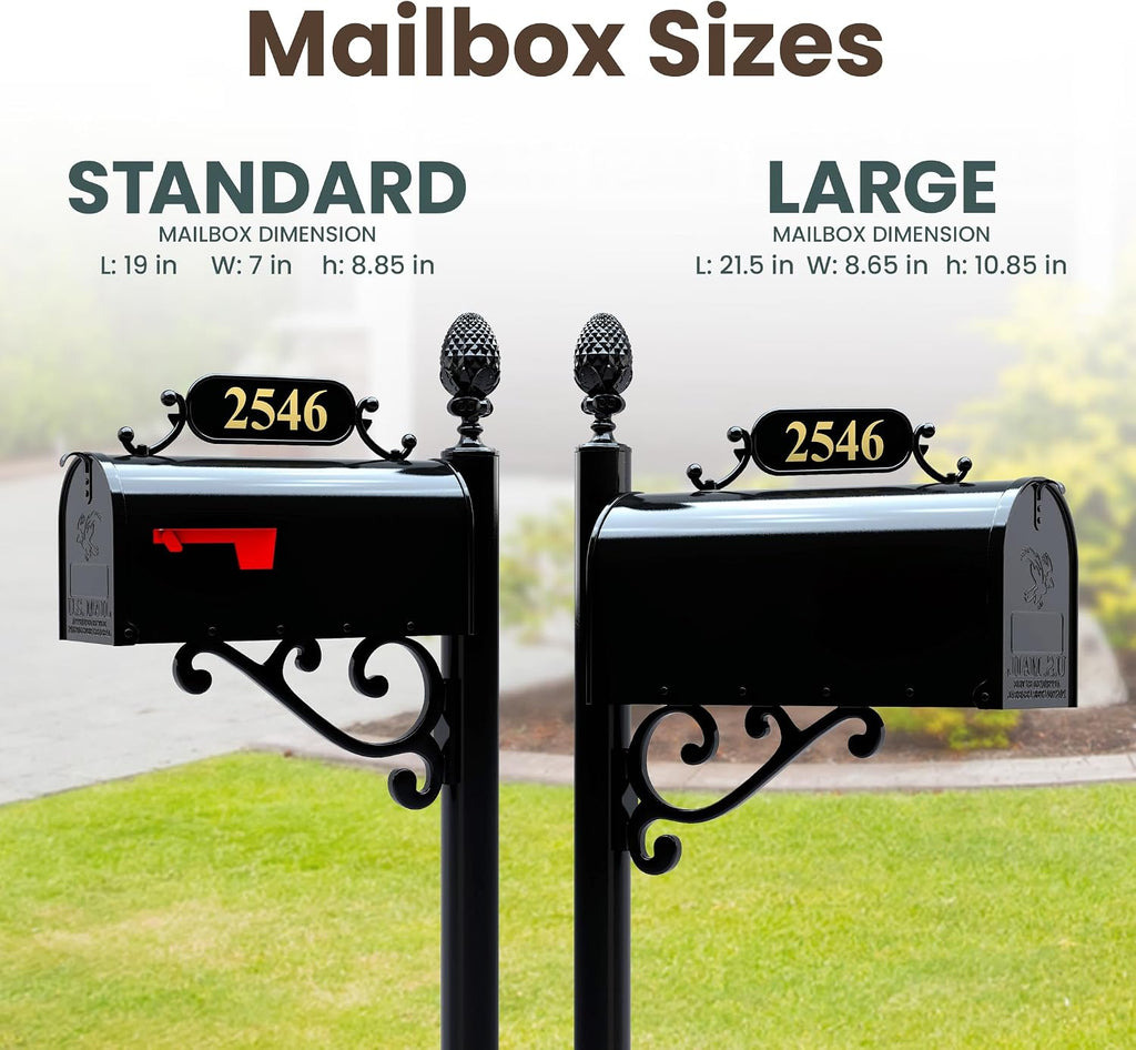 Hampton Mailbox with Post Combo – Black Aluminum Decorative Mailbox – Includes Address Plaque, House Numbers, Pineapple Finial, & Hardware (Standard)