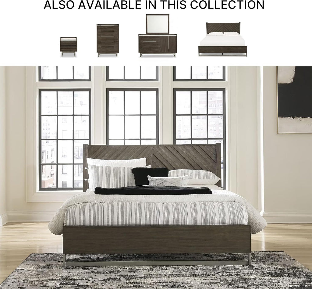 Signature Design by Ashley Arkenton Contemporary California King Panel Bed with Dual USB Charging Ports, Foundation or Box Spring Needed, Dark Brown