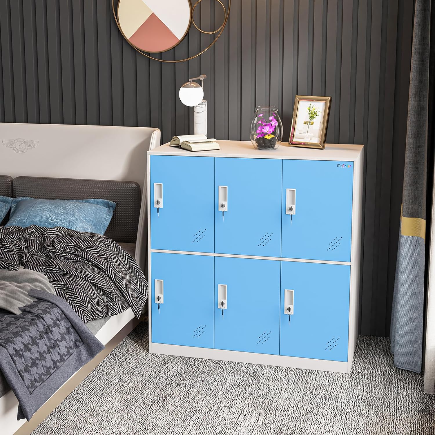 MECOLOR- Metal Storage Cabinet Locker, Home Office Storage Cabinet with Lock Keys, Garage Steel Storage cabinets Metal Tool Box for Factory Company (6D, Blue)