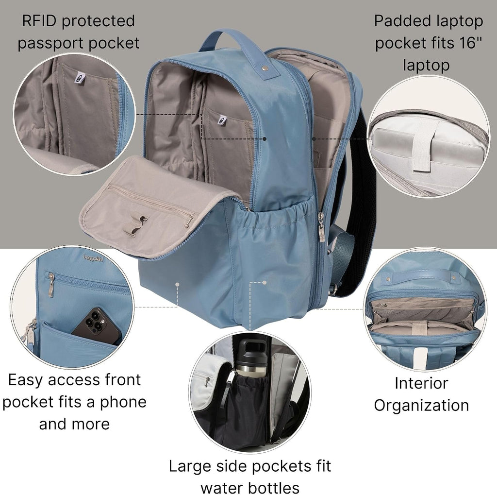 Baggallini Tribeca Expandable Laptop Backpack - 15'x11' Lightweight Work Travel Bag w/Luggage Sleeve & RFID