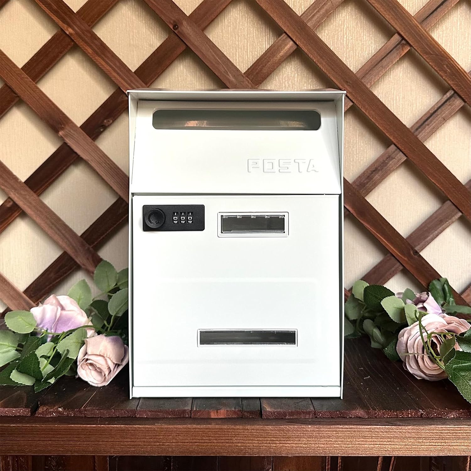 MELPHI Metal Mailbox with Combination Lock, Hanging Secure Post Box, Weatherproof Secure Mail Box for Envelope, Letter, Outside, Home, Office Business (Color : White)