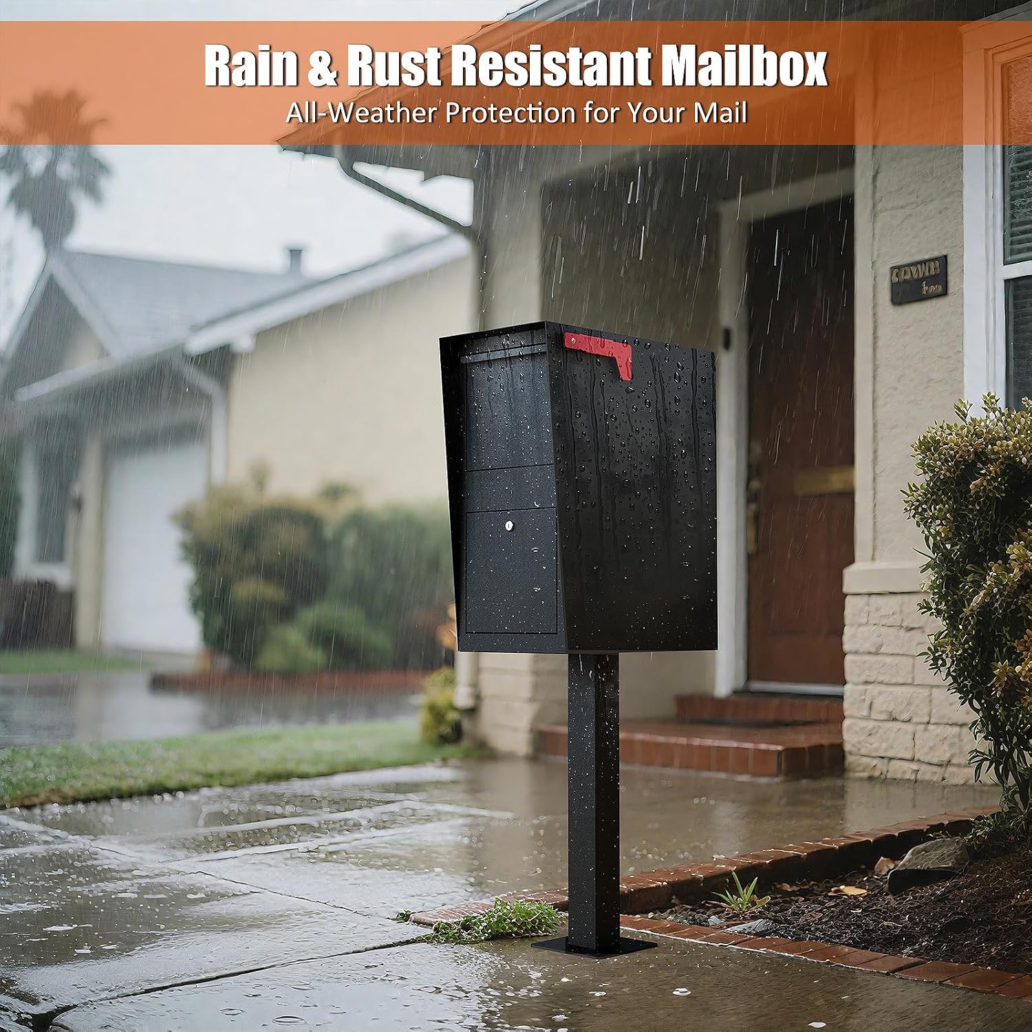 Package Mailbox with Lock, Large Post-Mount Locking Mailboxes for Outdoor Use, Heavy-Duty Steel Curbside Security Mailbox with Post and Base Plate, Weatherproof Mail Box for Residential Deliveries