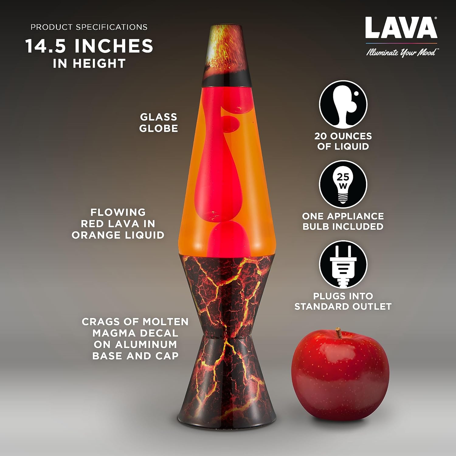 Lava The Original Lamp - 14.5' Volcanic Crags - Classic Liquid Motion Lamp - Red Wax and Orange Liquid - #2078 (Amazon Exclusive),(Pack of 4)