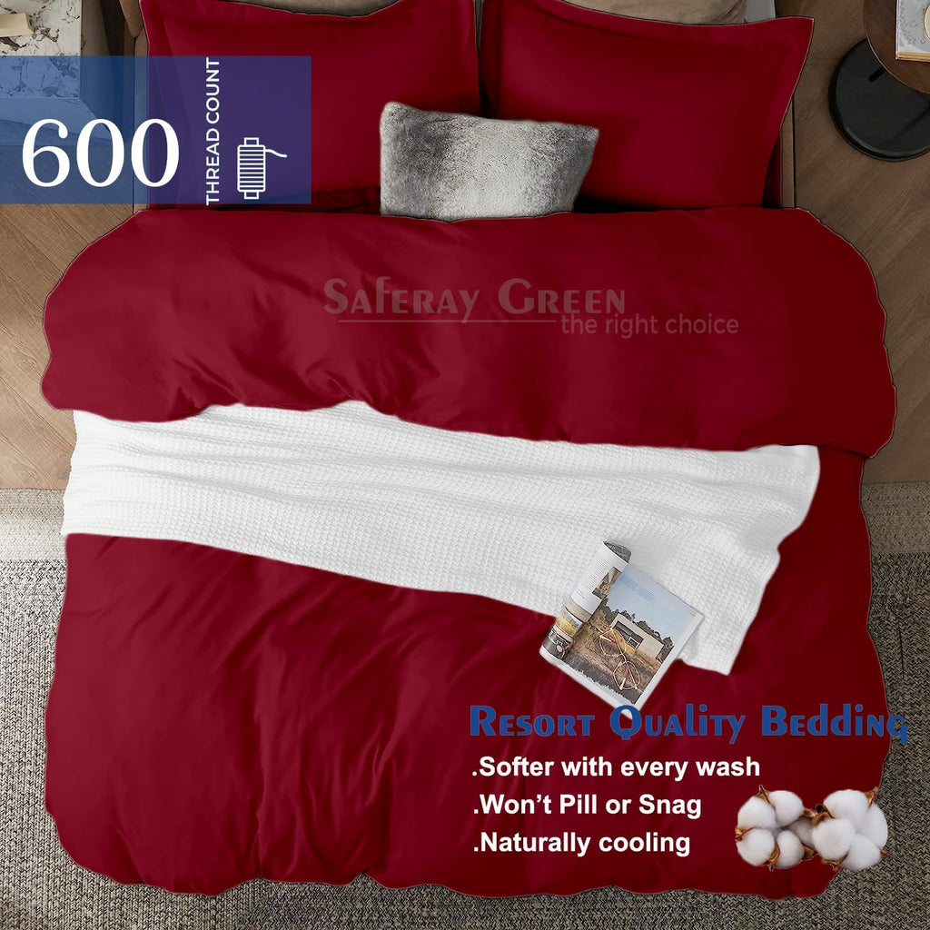 Burgundy Duvet Cover Set Oversized Queen Size 1 Duvet Cover with 2 Pillow Shams 3-Pc Comforter Cover with Zipper Closure & Corner Tie 100% Egyptian Cotton Cover (98x98 Inch, Burgundy)