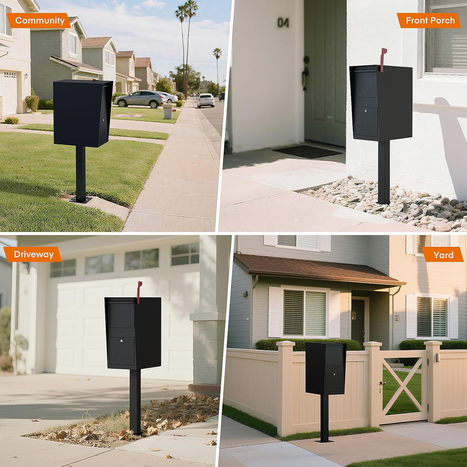 Package Mailbox with Lock, Large Post-Mount Locking Mailboxes for Outdoor Use, Heavy-Duty Steel Curbside Security Mailbox with Post and Base Plate, Weatherproof Mail Box for Residential Deliveries