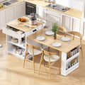 RUNNA 82.6' Fluted Kitchen Island with Extendable Dining Table for 4-6,Island Table for Kitchen with Power Outlet, Kitchen Table with Double-Side Storage, 2 Drawers 2 Side Open Shelves (White#18)