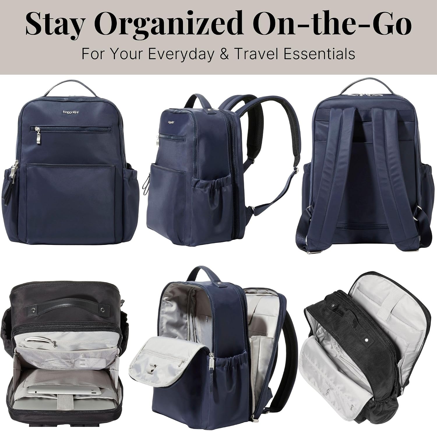 Baggallini Tribeca Expandable Laptop Backpack - 15'x11' Lightweight RFID Computer Bag for Work & Travel with Luggage Sleeve