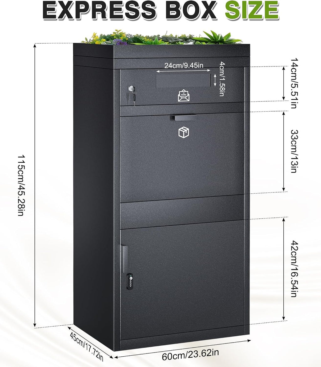 Large Parcel Delivery Box 127L Capacity, Outdoor Package Mailbox with Plant Top, Anti-Theft Letter Box with Password Lock & Key Lock for Porch Yard Home Office (XX - Large B)
