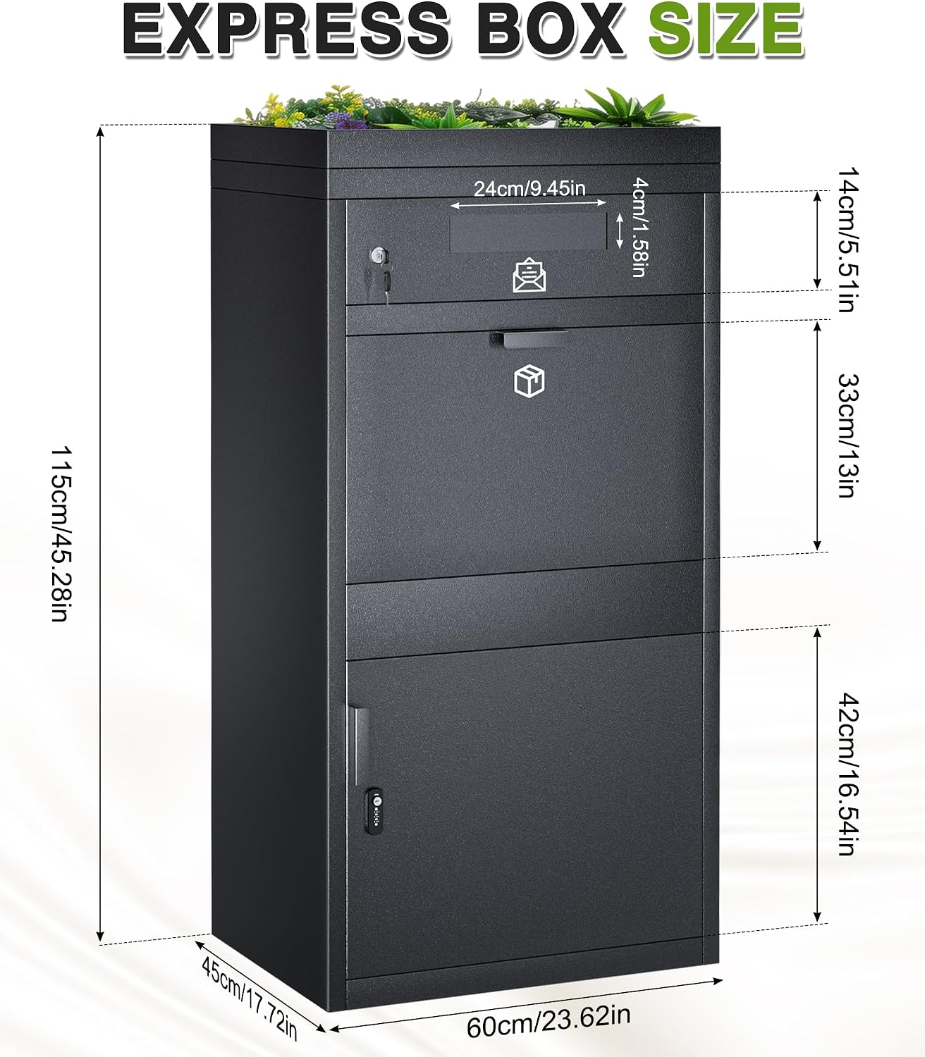Large Parcel Delivery Box 127L Capacity, Outdoor Package Mailbox with Plant Top, Anti-Theft Letter Box with Password Lock & Key Lock for Porch Yard Home Office (XX - Large B)