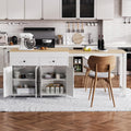 RUNNA 74.5 inch Kitchen Island with Extendable Dining Table,Rolling Island on Wheels with Spice Rack and 2 Drawers,Kitchen Storage Cart with 4 Door Cabinet (Off White#009)