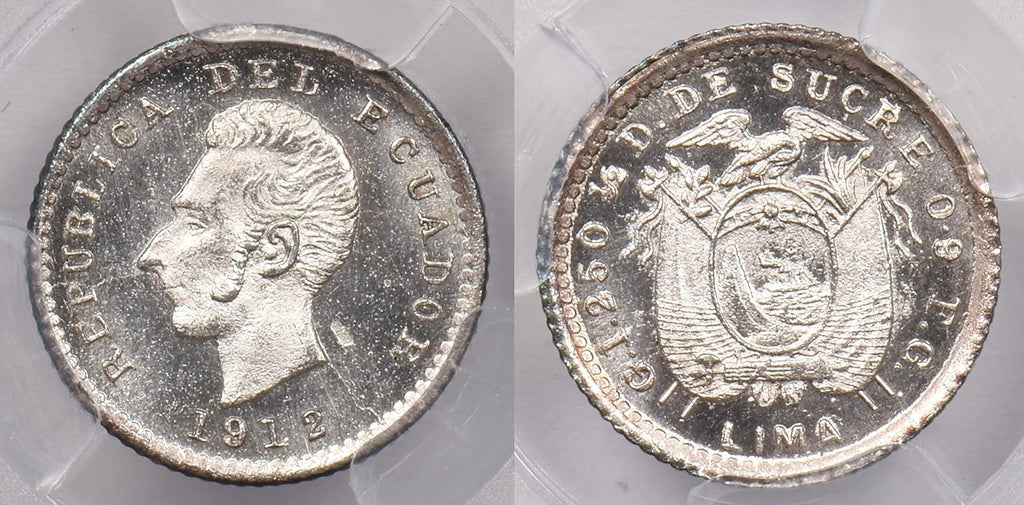 Collectible Coin Ecuador 1912 L FG 1/2 Decimo Eagle animal PCGS MS 65 rare condition Lima PC1254