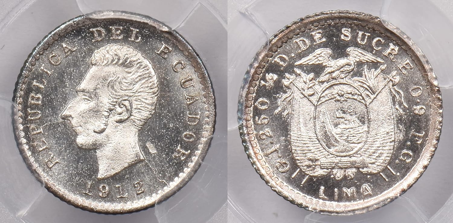 Collectible Coin Ecuador 1912 L FG 1/2 Decimo Eagle animal PCGS MS 65 rare condition Lima PC1254