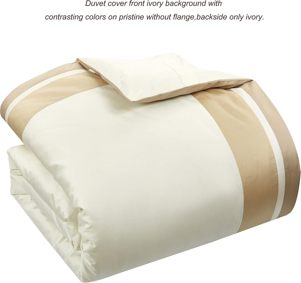 Casabolaj Shading 3 Pieces Duvet Cover Set Do Not Include Filling 100% Egyptian Cotton Sateen Luxury 400 Thread Count-Classic and Contemporary Frame Patchwork Cream/Beige/Champange (Full)