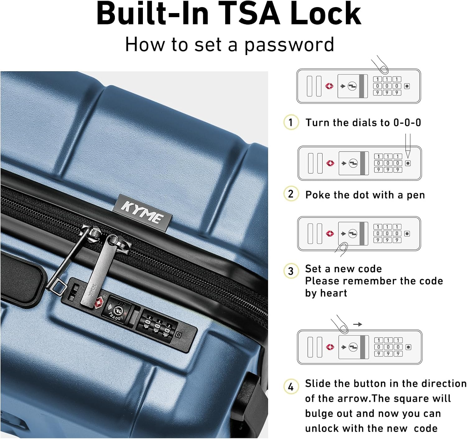 KYME Luggage Sets 2 Piece Suitcase Set Hardshell 20 inch/24 inch Luggage with Spinner Wheels Hardside PC+ABS Checked Large Suitcase with TSA Lock for Men Women Blue