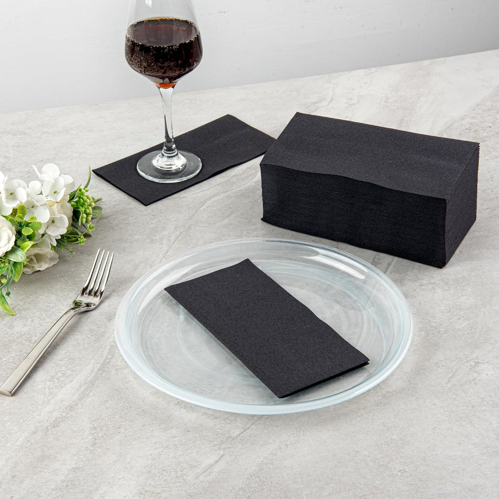 Luxenap 15.8 X 7.9 Inch Linen-Feel Guest Towels, 600 Hand Towels - ¼ Fold, Air-Laid, Black Paper Dinner Napkins, Disposable, for Restrooms, Kitchens, and Tables - Restaurantware