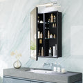 Modern Bathroom Mirror with Storage 16x24 Inch, Matte Black Aluminum Medicine Cabinet, Recessed or Surface Mount, 6 Adjustable Glass Shelves, Waterproof Vanity Organizer, DTC Hinges