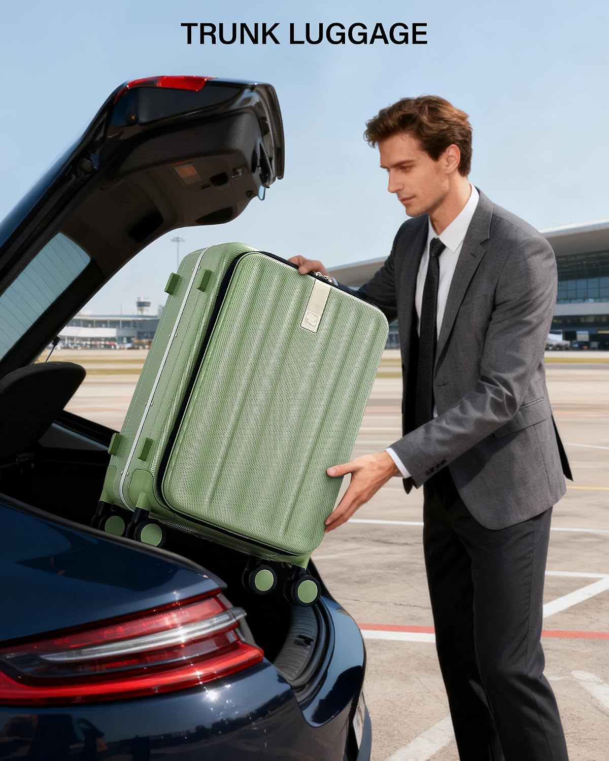 Hanke 26 Inch Large checked Luggage PC Hard Shell luggage Top Opening Aluminum Frame Travel Luggage Suitcases with Wheels for Woman Men.(Bamboo Green)