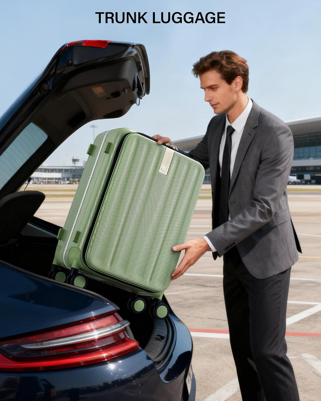 Hanke 20 Inch Carry-On Luggage with Wheels PC Hard Shell Suitcases Top Opening Aluminum Frame Travel Luggage Suitcases for Woman Men.(Bamboo Green)
