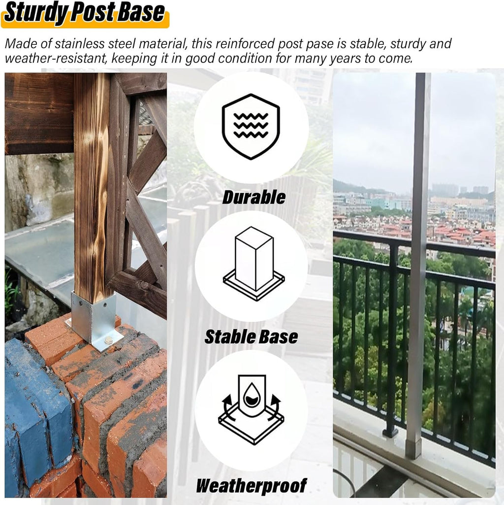 Stainless Steel Post Base, Large Railing Post Brackets/Heavy Duty Fence Post Anchor Fence Post Mounting Bracket for Wooden Posts Mailboxes Deck Post Fence Post, 4 Pcs (Size : 150x150x100mm/5.9x5.9x3
